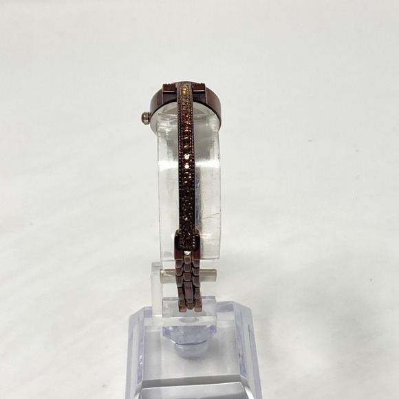 Valletta Watch Women Brown Metallic Orange Crystals Autumn Oval New Battery 6.5" - Picture 6 of 16